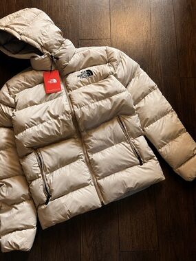 The North Face Cream Quilted Down Puffer Jacket